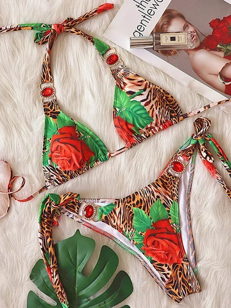 Women’s 2026 Rhinestone Diamond Bikini – Halter Chain Two‑Piece Swimsuit, Sexy Shiny Brazilian Swimwear