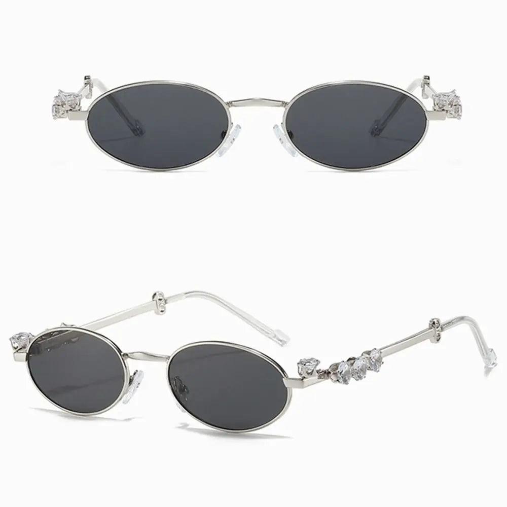 Convenient Bling Rhinestone Sunglasses INS Steampunk Oval Women Sunglasses Fashion Trendy Anti-Blue Light Spectacles Selfie Y2k