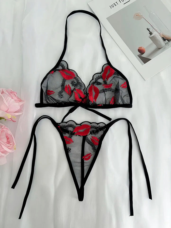 Custom Name Crystal Letter Lace Lingerie Set