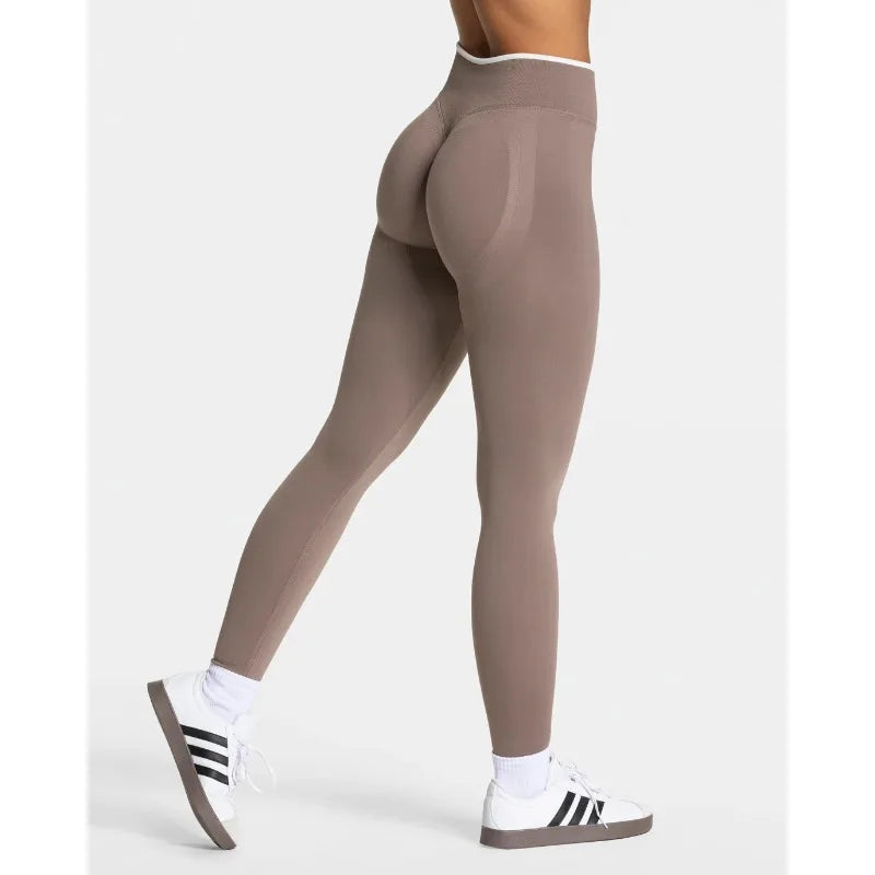 Women’s High‑Waist Seamless Yoga Leggings – Color‑Blocking Hip‑Lifting Knitted Workout Tights