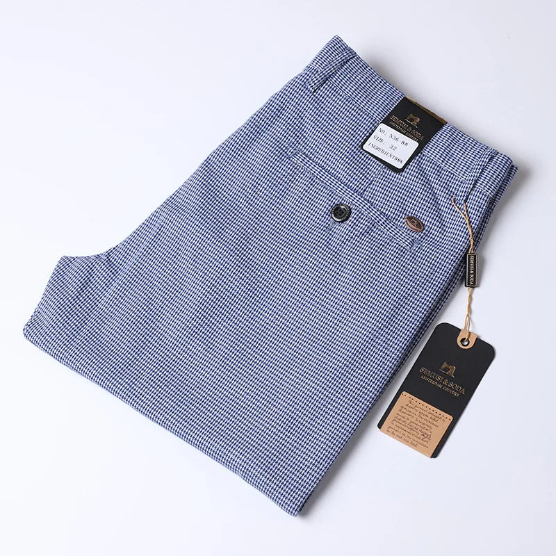 Slim Plaid Blue Suit Pants