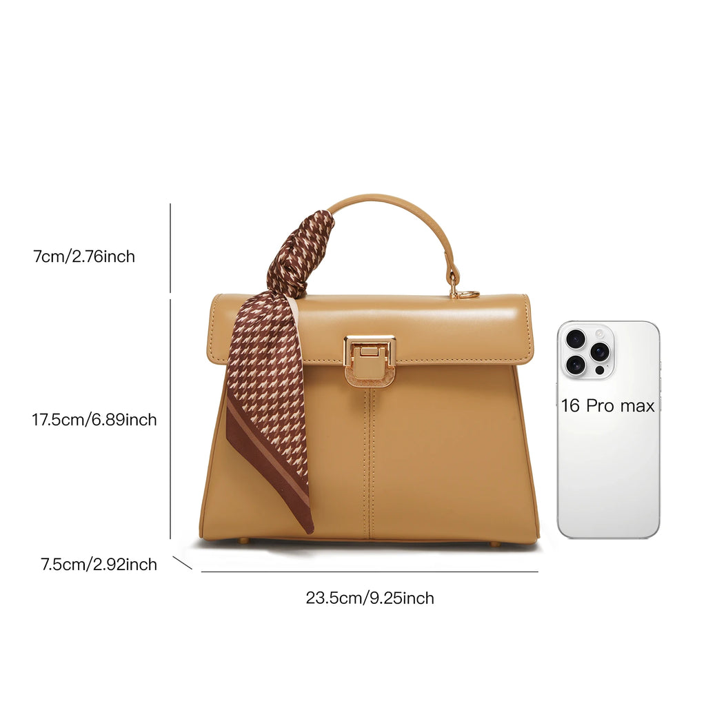 ITAMOOD Genuine Leather Handbag with Scarf | Luxury Designer Trendy Shoulder Bag Solid Color Commuting Bag | bags for women gift