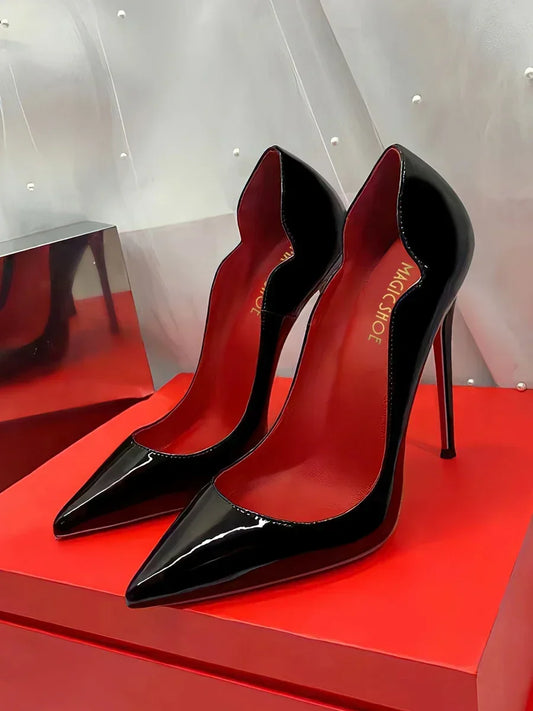 Black Extra‑Thin 12cm High Heels – Women’s Professional Shallow‑Mouth Stiletto Pumps