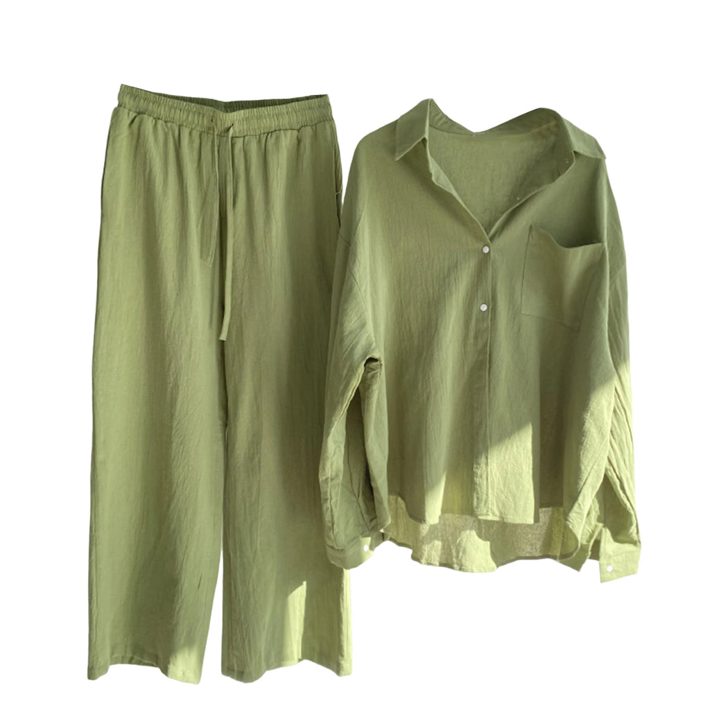 Sprind Summer Cotton Linen Women's 2 Piece Sets Outfits Printed Elegant Casual Plus Size Matching Set Women's Suit Blouse Pants