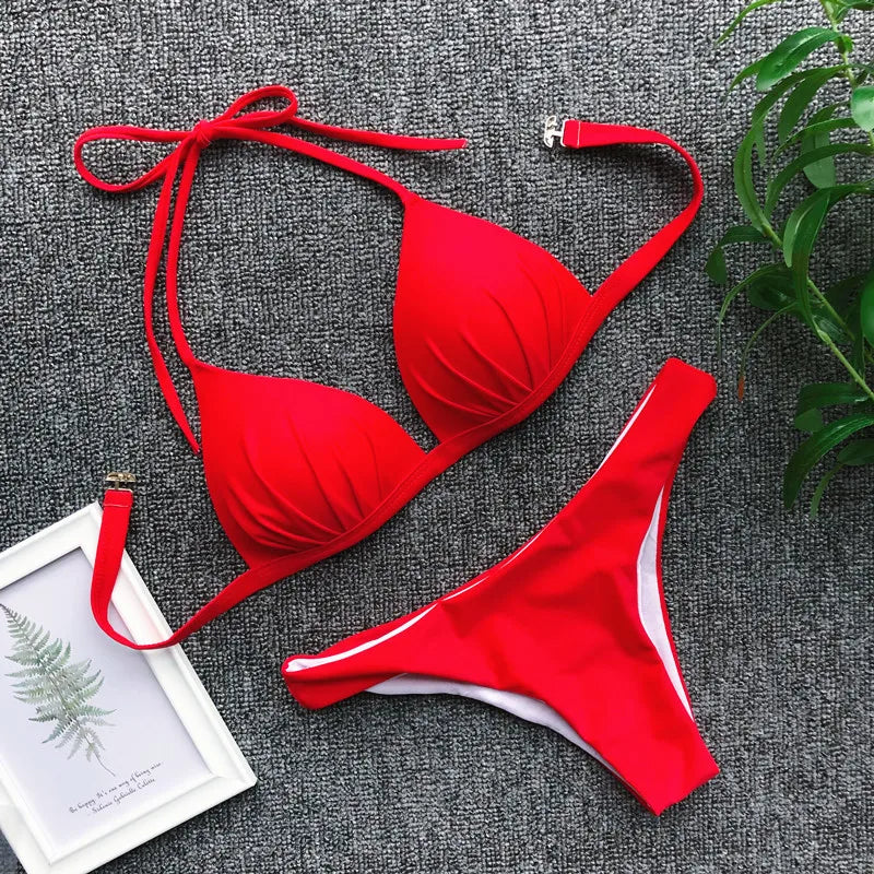 Halter Bra‑Cup Push‑Up Bikini
