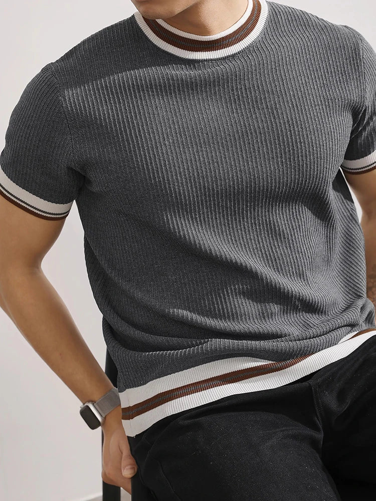 Slim‑Fit Elastic Knit T‑Shirt