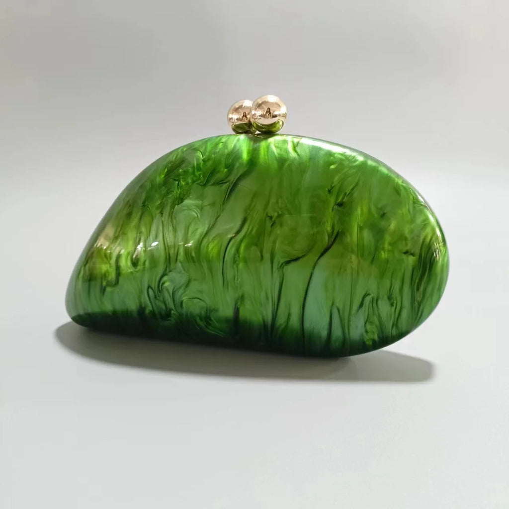 2024 New Hot Sale Acrylic Shell Shape Clutch Bag Women Designer Evening Party Cute Pearl Egg Purse Blue Handbag Wholesale