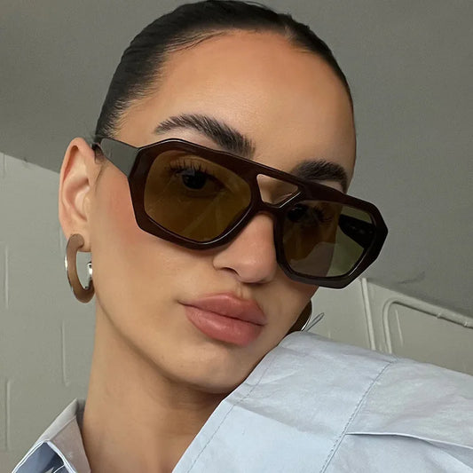 2025 Retro Double Bridge Fashion Sunglasses Women's Luxury Light Rhombus Women Sun Glasses Ins Trending Sun Shades UV400