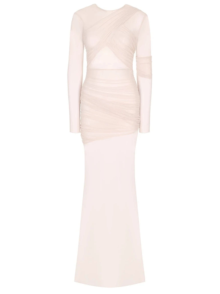 Articat Elegant Mesh Patchwork Long Sleeve Bodycon Party Club Evening Dress Sexy Double Layer Perspective Vestido Autum Clothing