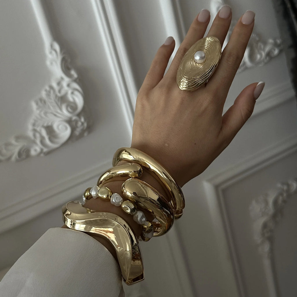 Vintage Metal Wave Twist Irregular Chunky Cuff Bracelet