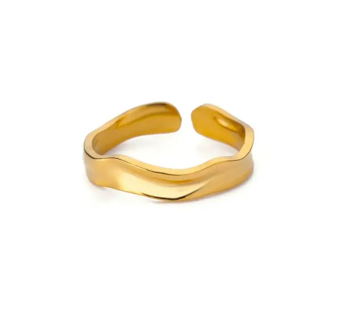 Minimalist Textured Stainless Steel Geometric Rings – Gold Open Adjustable Couple Ring for Women & Men