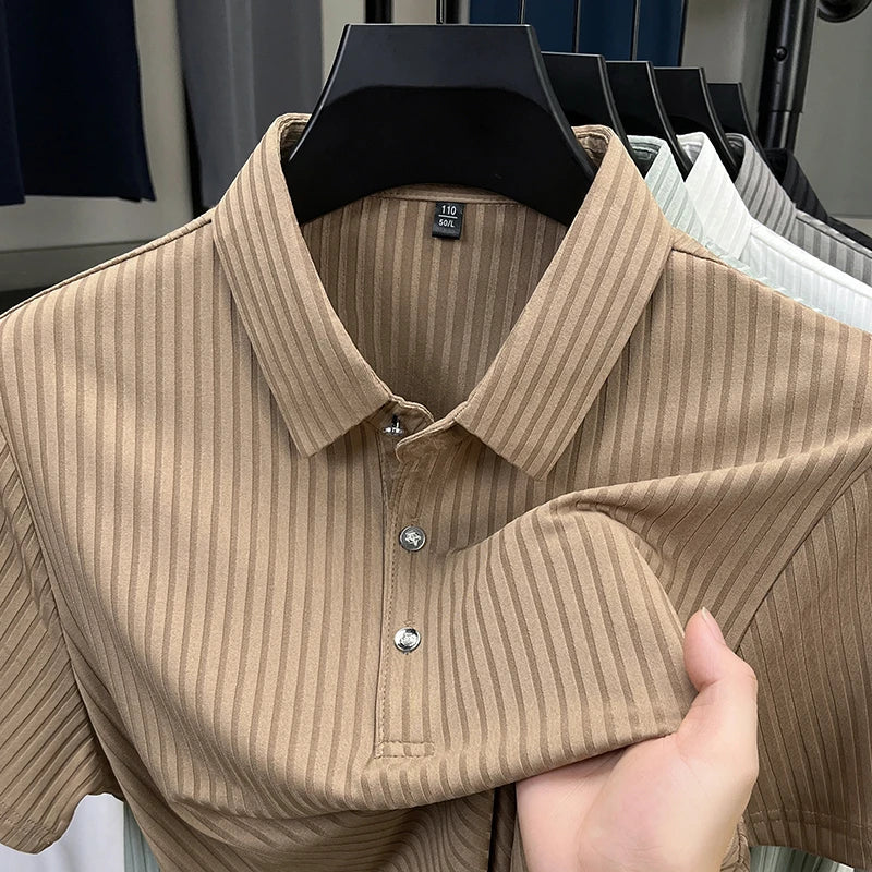 Striped Short‑Sleeve Polo Shirt