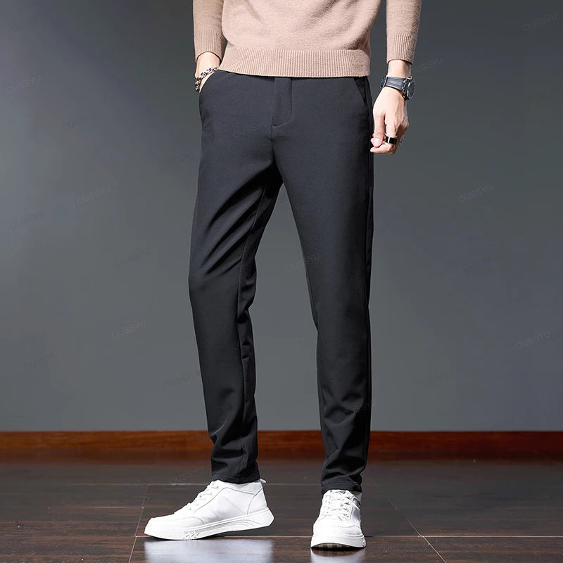 Autumn Winter High Quality Casual Pants Men Business Slim Elastic Waist Jogger Outdoors Korean Thick Classic Work Suit Trousers