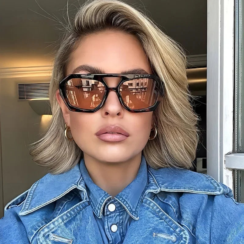 2025 Retro Double Bridge Fashion Sunglasses Women's Luxury Light Rhombus Women Sun Glasses Ins Trending Sun Shades UV400