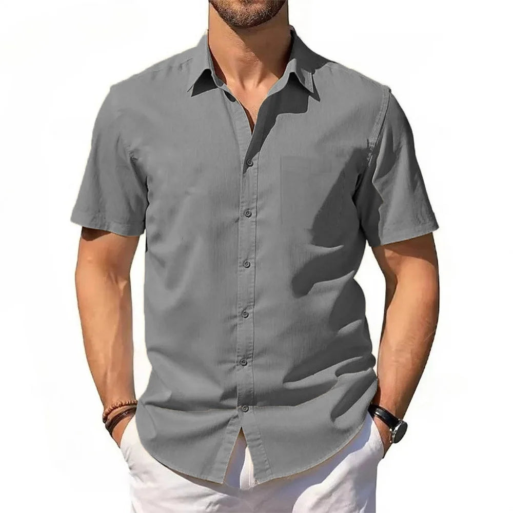 Men’s Cotton‑Linen Short Sleeve Shirt