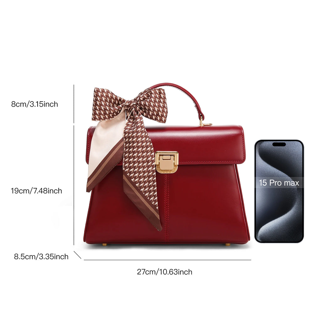 ITAMOOD Genuine Leather Handbag with Scarf | Luxury Designer Trendy Shoulder Bag Solid Color Commuting Bag | bags for women gift