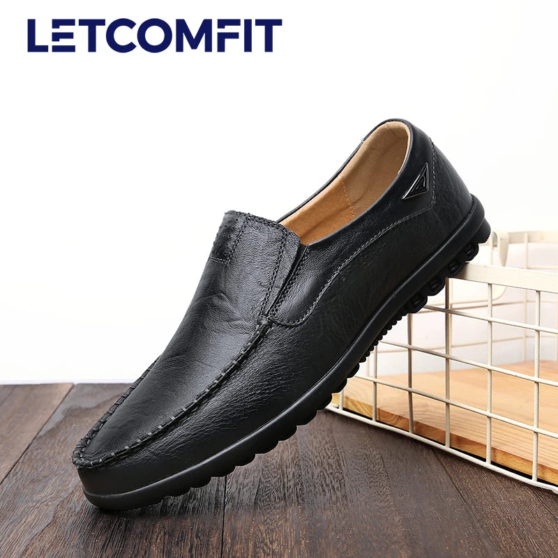 LETCOMFIT Men's Casual Loafers Solid Slip-On Leather Business Oxfords Comfort Low Top Middle Aged Men's Footwear All Season Wear