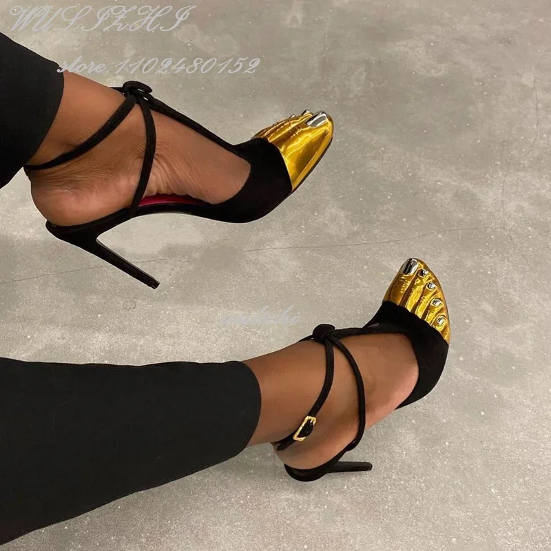 Big Bow Metallic Stiletto Sandals