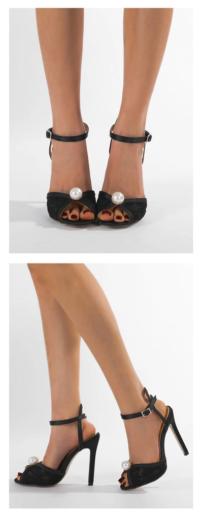 Sexy Pearl Peep‑Toe High Heels