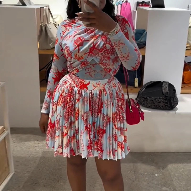 Women’s African Fashion Leaf‑Print Dress Set