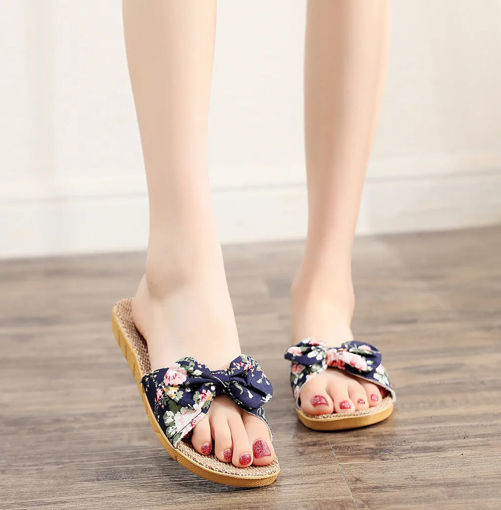 Sandalias Mujer 2024 Hot Women Female  Bowknot Flax Linen Flip Flops Beach Shoes Sandals Slipper SandáLias Femininas 여름샌들