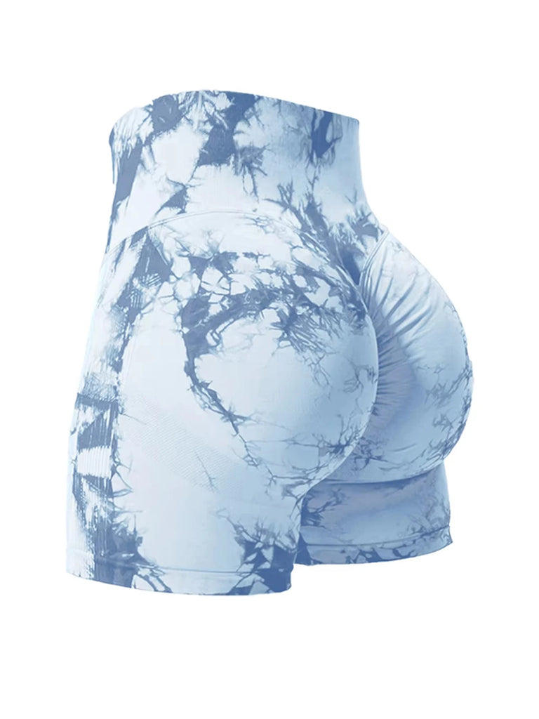 Women’s Tie‑Dye High‑Waist Seamless Gym Shorts – 2PCS Stretch Fitness Shorts, Butt‑Enhancing, Skinny Sport Style