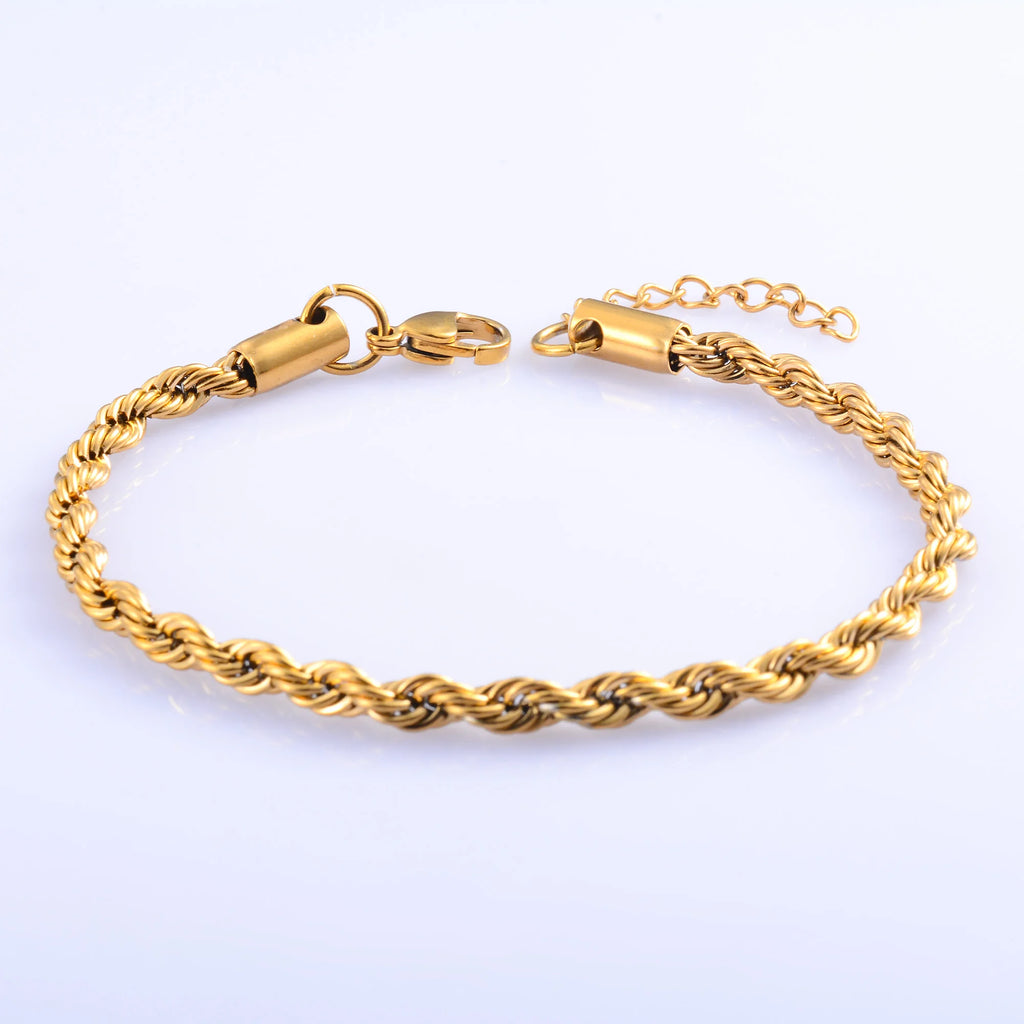 Men Rope Chain Bracelet for Women Stainless Steel Bangle Gold/Silver Color Ankle Anklet Gift Jewelry Accessories with Extension