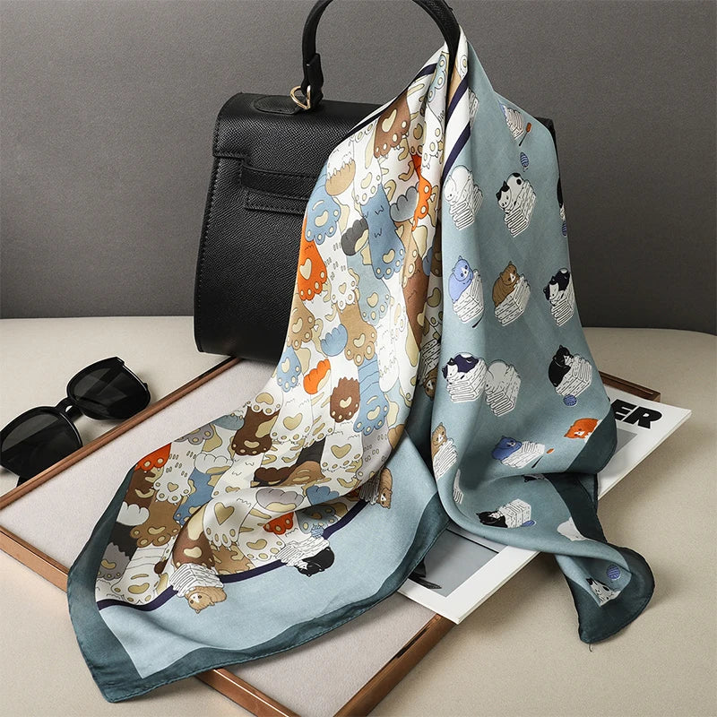 Fashion Scarves for Women Shawl Print Silk Satin Hijab Scarf Female Bandana 70*70cm Luxury Brand Square Shawls Scarfs For Ladies