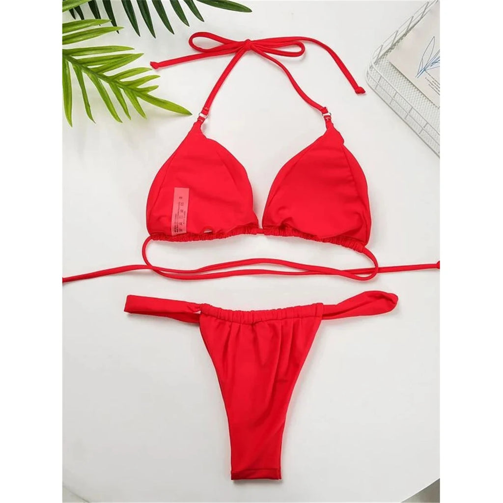 Women’s Halter High‑Leg Bikini Set – Sexy Two‑Piece Swimsuit in 14 Colors, V4010 Summer Beachwear