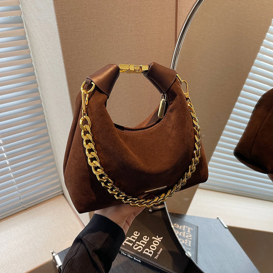 Fashion Frosted Retro Moon Bag chain tote bucket bag with simple shoulder bag