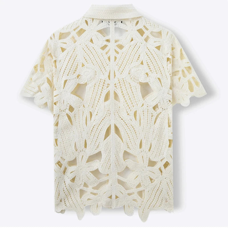 French Retro Crochet Polo Shirt