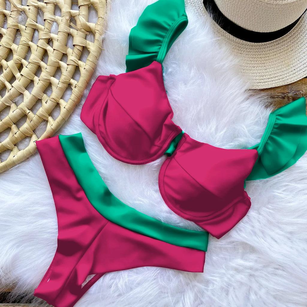 2023 Sexy Brazilian Bikini Set High Waist Golden Printed Women Swimwear Push Up Bikinis Swimsuit Female Biquini Bathing Suit