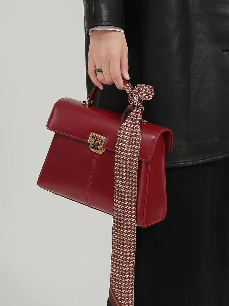 ITAMOOD Genuine Leather Handbag with Scarf | Luxury Designer Trendy Shoulder Bag Solid Color Commuting Bag | bags for women gift