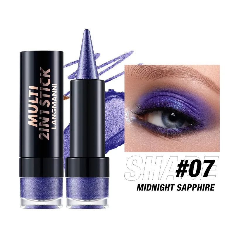 NEW 2 IN 1 Pearlescent Eye Shadow Pen Pointed Eyeliner Stick Caramel Brown Black Eyeshadow Makeup Silky Smooth Lasting Eyeshadow