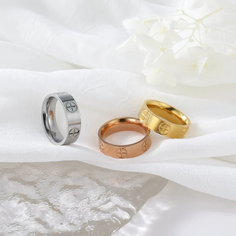 Fashion Classic Cross Stainless Steel Rings For Women Men Gold Color Luxury Jewelry Wedding Gift