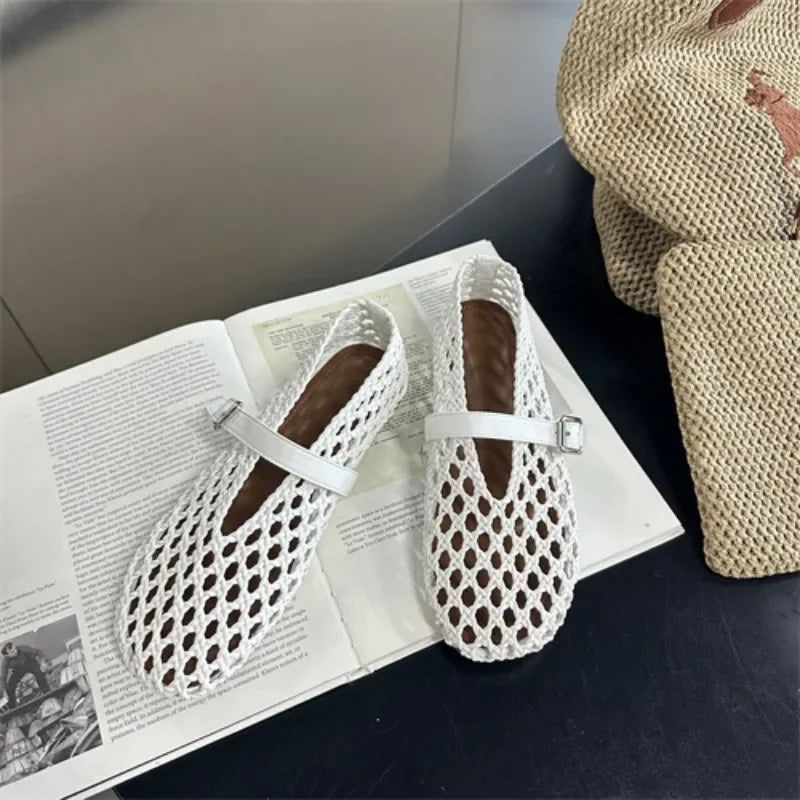 Women’s Woven Hollow‑Out Flat Sandals