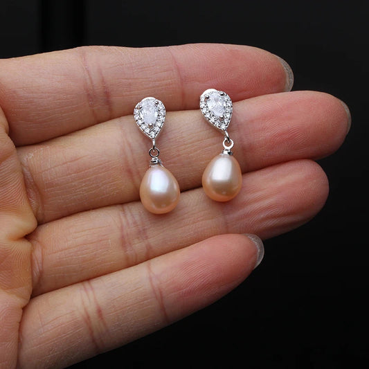 Real Freshwater Pearl Earring 925 Silver,Wedding Natural Pearl Earring Drop Women Daughter Birthday Gift White Pink
