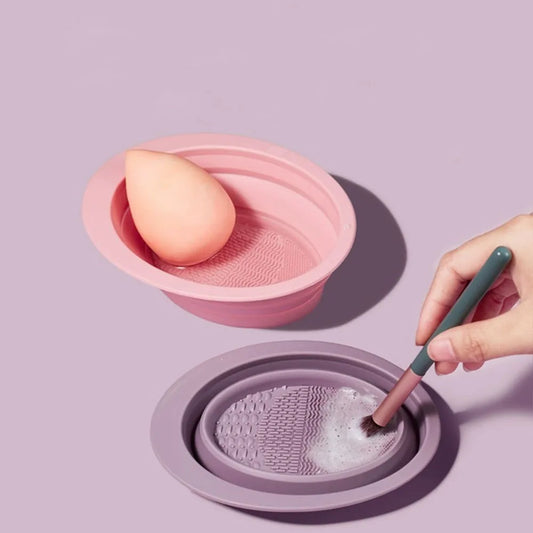 1PC Soft Silicone Makeup Brush Folding Cleaning Bowl Brushes Cleaning Mat Cosmetic Eyeshadow Brush Cleaner Colorful Scrubber Box