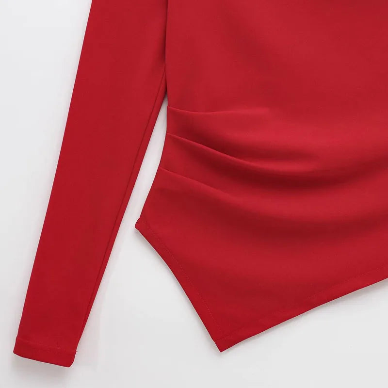 Women’s One‑Shoulder Asymmetrical Long‑Sleeve Y2K Top – HXAO Off‑Shoulder Summer T‑Shirt