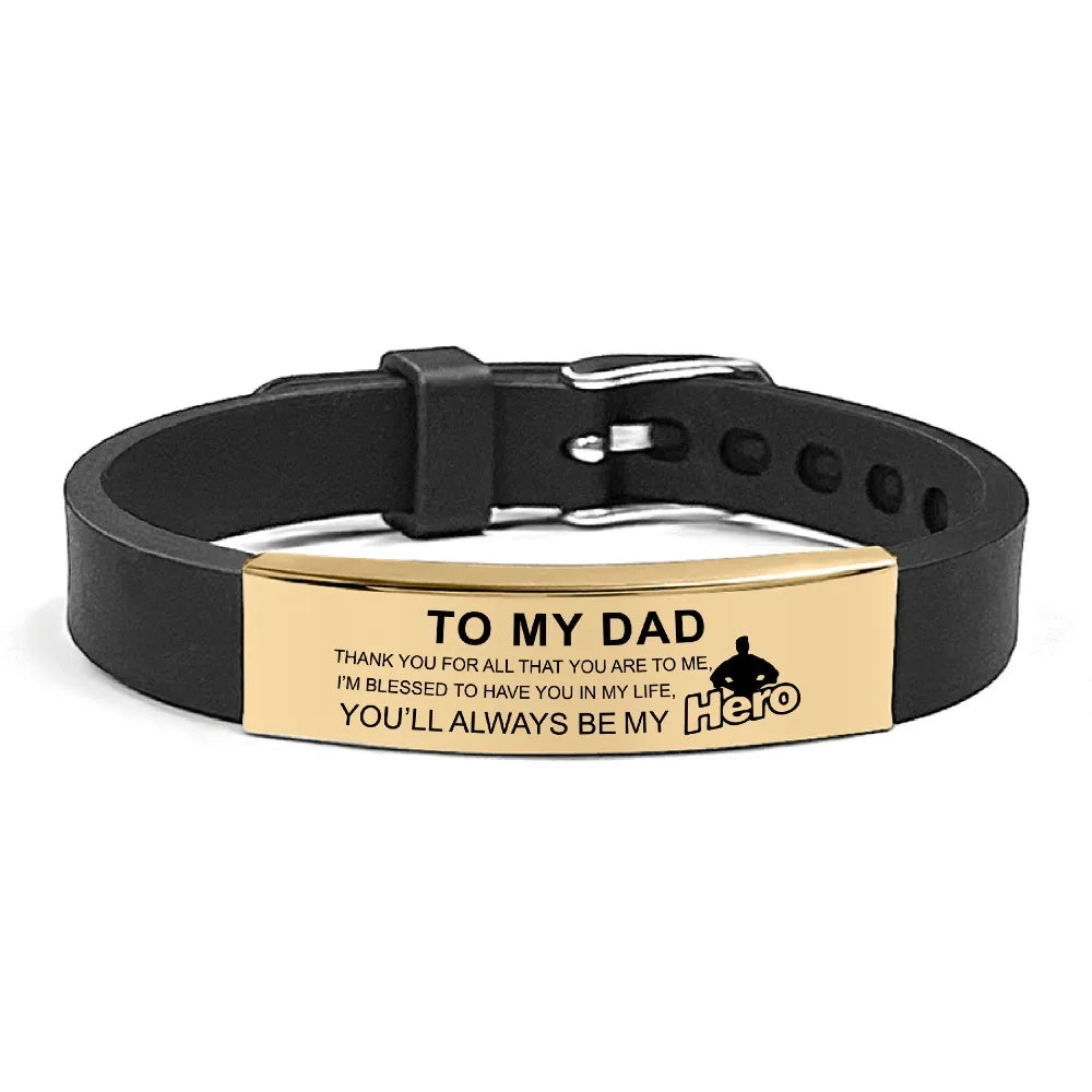 Inspirational Quote Bracelet for Father – Stainless Steel Adjustable Wristband Gift for Men