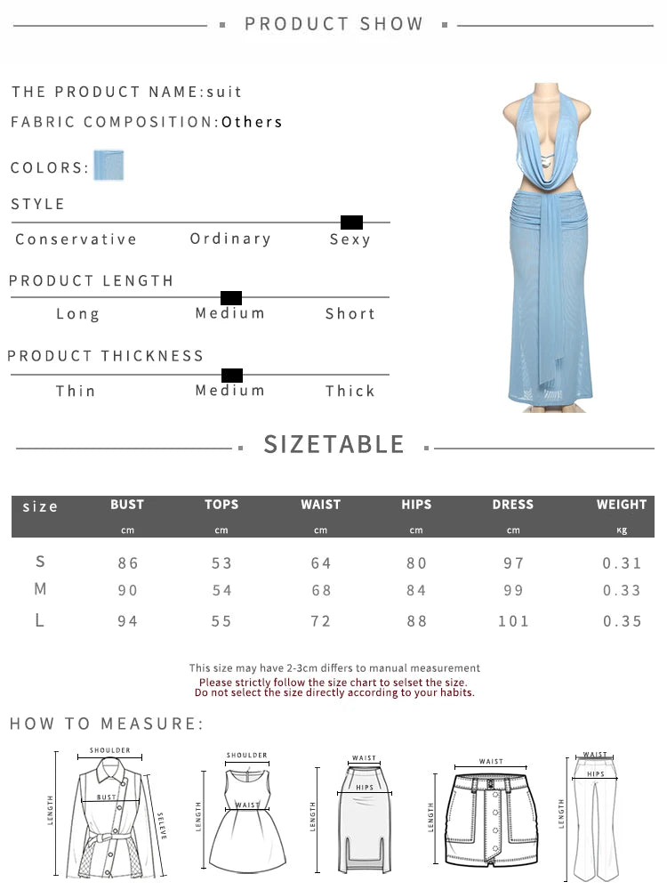 Sisterlinda Mesh High Street 2Piece Set Solid Sexy Stunning Lace UP Draped Swinging Neck Chic Tank+Maxi Skirts Mujer Party Suits