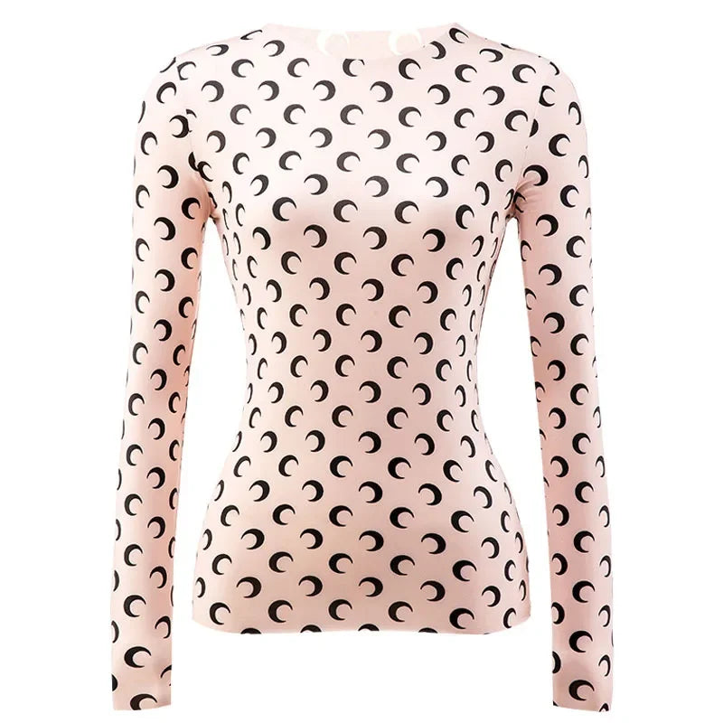 New Printed Mesh Women Base Shirt Spring Autumn Fashion Casual Long Sleeved Sun Protection Ice Silk Inner Layer Women's T-Shirt