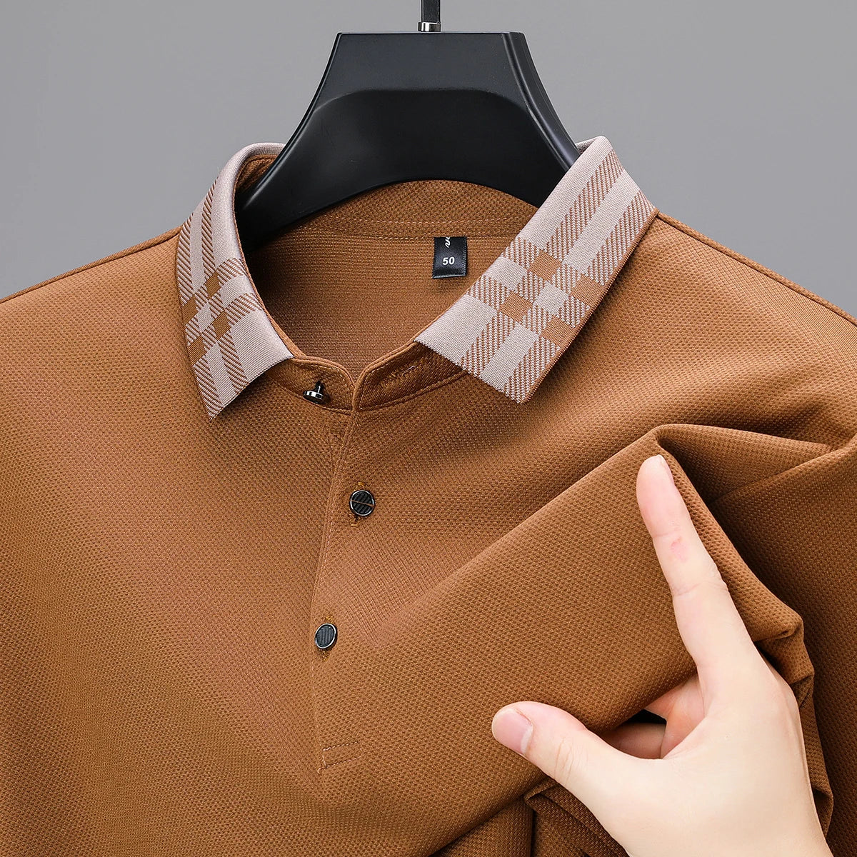 Men’s Light‑Luxury Long‑Sleeve Striped Polo Shirt