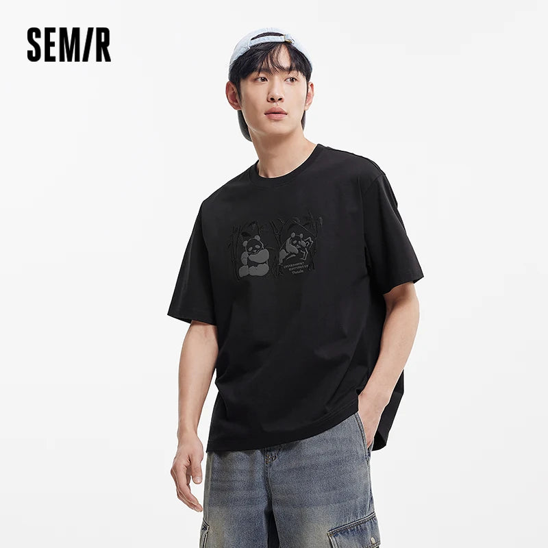 Semir Short Sleeve T-Shirt Men 2025 New Summer Cool Feeling Panda Print Embroidered Loose Top for Trendy and Comfortable Style