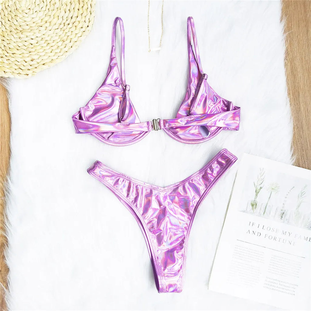 Women’s V‑Bar Underwire Bikini – V‑Shape Wire Two‑Piece Swimsuit S–XL (V439)