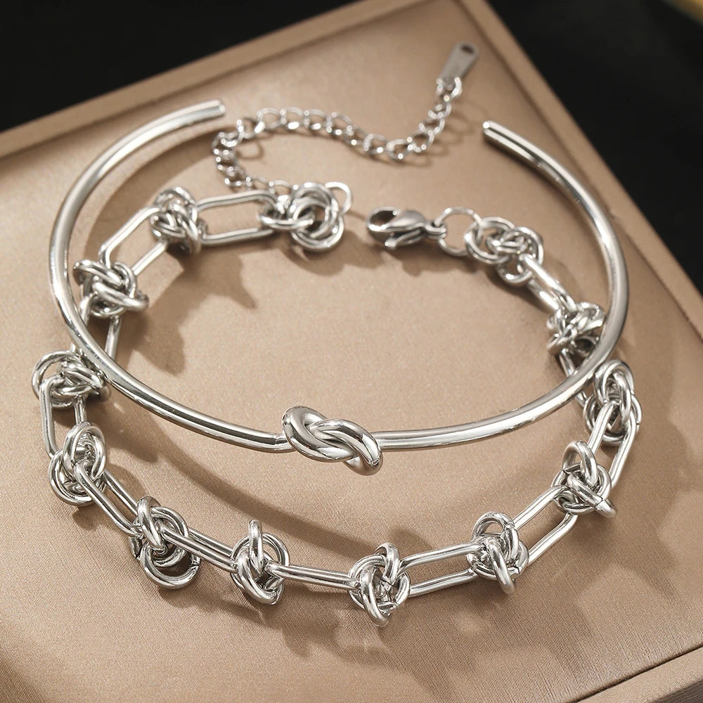 Stainless Steel Bracelet 2 Pieces Popular Creative Knotted Bracelet Vintage Design Bracelet For Women Jewelry Unusual Gifts New