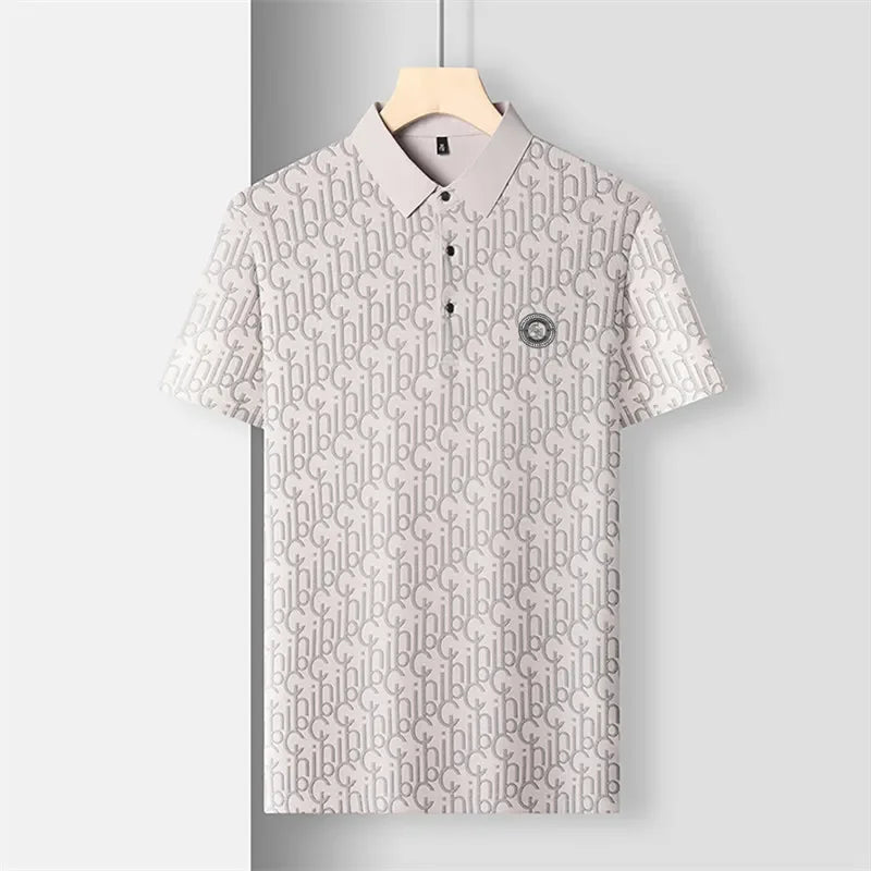 New Men's Business Casual Short Sleeved Shirt with Badge Solid Color Polo Shirt Fashionable Breathable Comfortable Versatile Top