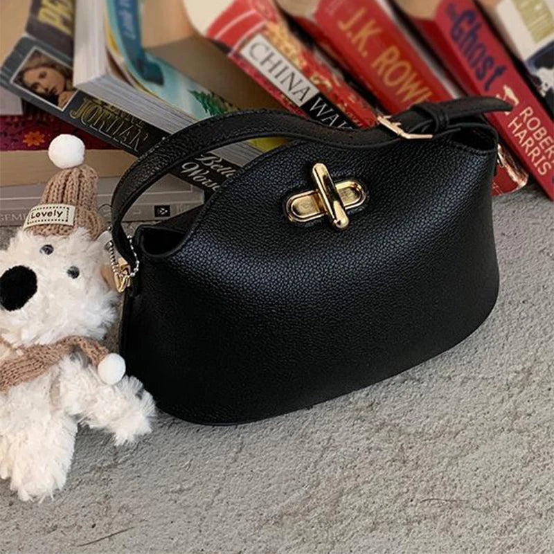 Litchi Leather Gold Button Handbag Brand Niche Fashion Simple Bucket Bag Korea Soft Pink Versatile Luxury Shoulder Bag For Women