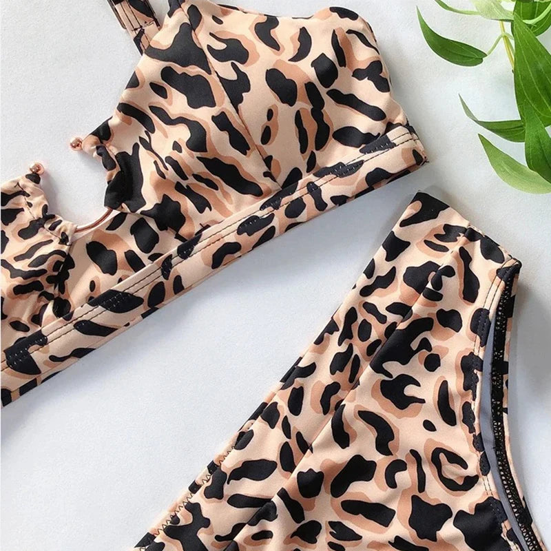 Snake‑Print Hollow‑Out Bikini