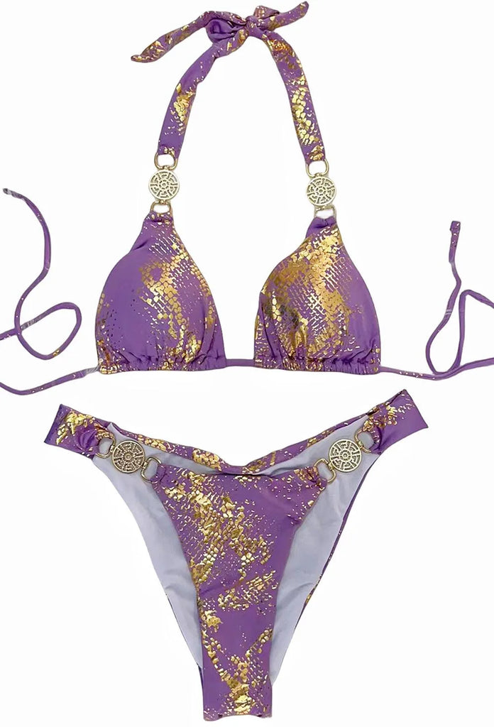 Women’s 2026 White Snake‑Skin Rhinestone Micro Bikini – Luxury Brazilian Push‑Up Thong Swimsuit